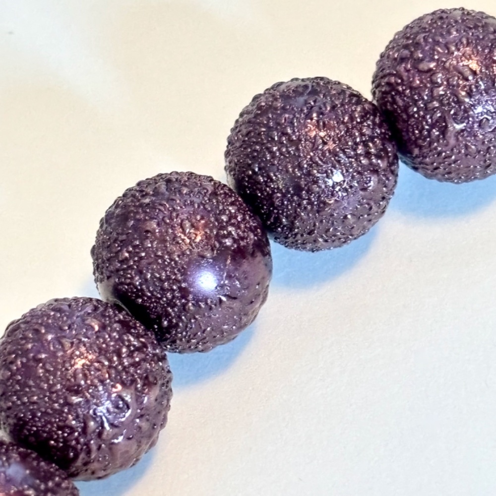 🔥$1 Clearance Aubergine Textured Pearlized Glass Round Beads 14mm (12)
